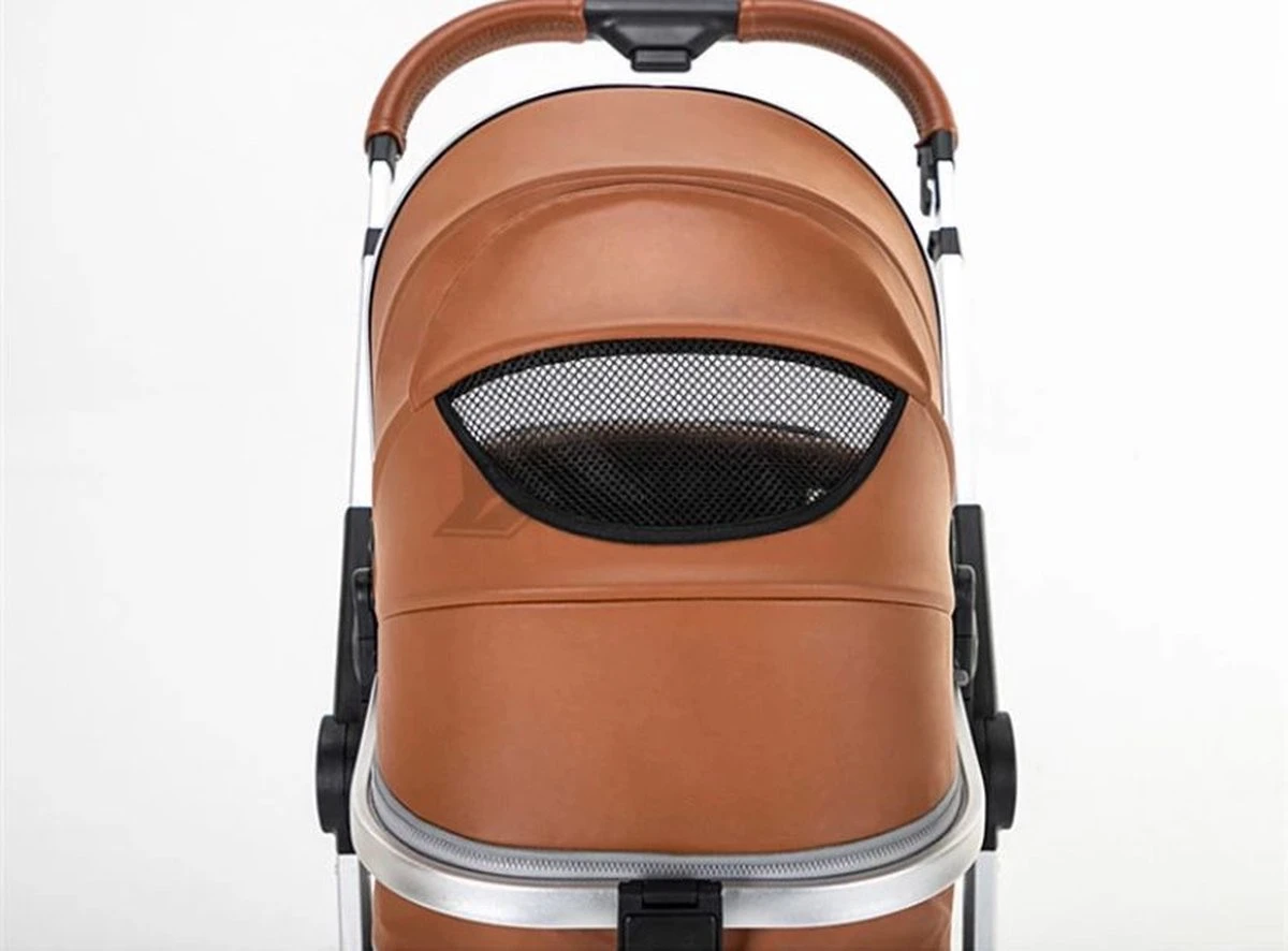 Merkloos BrightWise Luxe Kinderwagen 3 In 1 Voldoet Aan Alle Europese Veiligheidscertificaten - Wandelwagen - Kinderwagen 3-in-1 Incl Autostoel - Kinderwagen Maxi Cosi – Buggy 3 In 1 - Newborn - Leer - Grijs - Image 5
