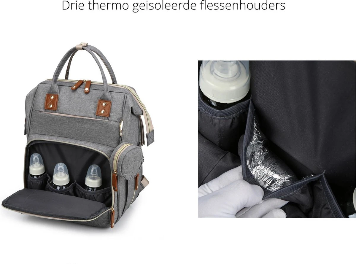 Humpy Dumpy Stijlvolle Luiertas Rugzak (Zwart) Met Uitschuifbaar Verschoon/ Slaap Bedje. Incl. Verschoon Matje, USB Poort & Buggy Straps - Afbeelding 9