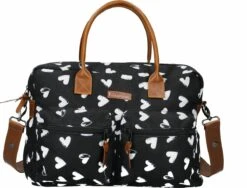 Kidzroom Black And White Luiertas - Zwart - Ophanglussen Kinderwagen - Verschoonmatje - Verstelbare Schouderband