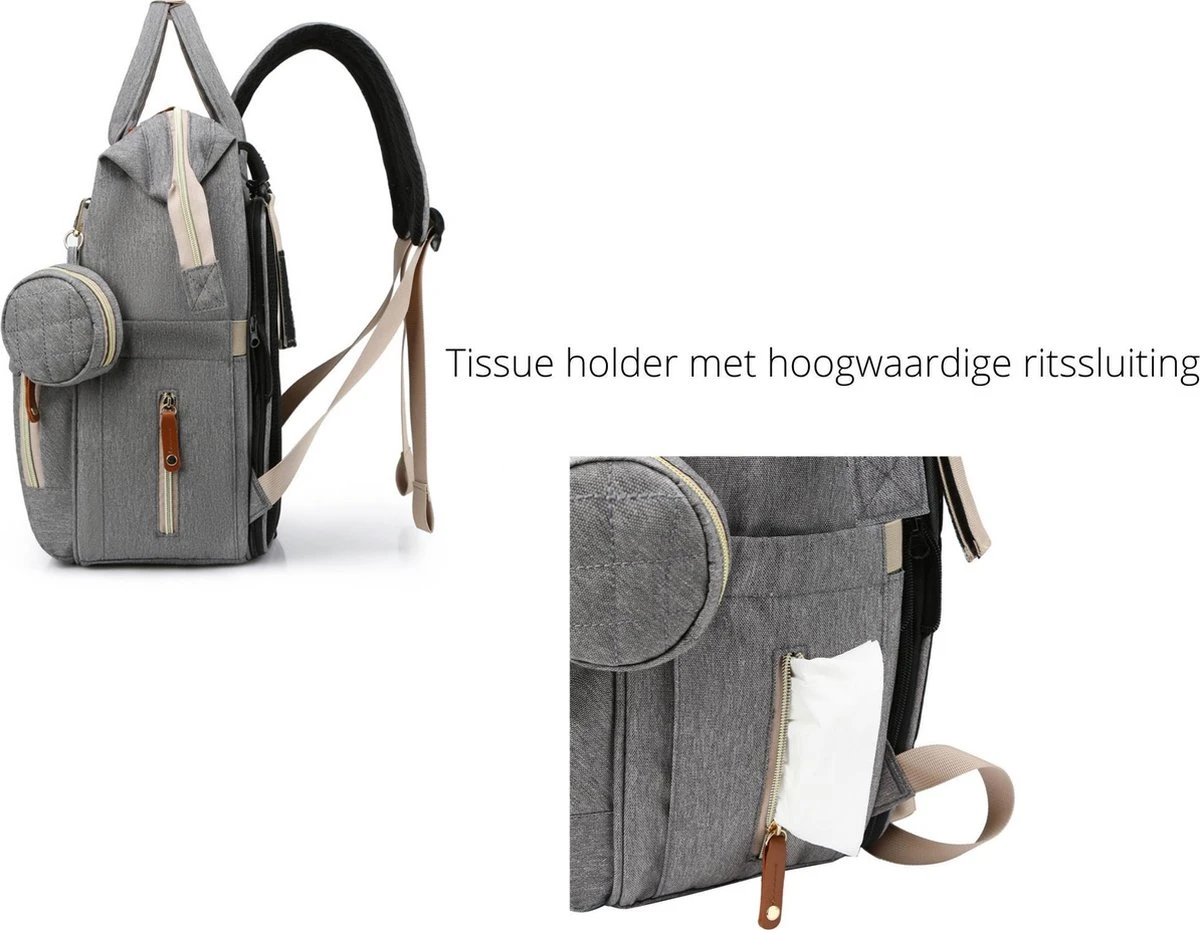 Humpy Dumpy Stijlvolle Luiertas Rugzak (Zwart) Met Uitschuifbaar Verschoon/ Slaap Bedje. Incl. Verschoon Matje, USB Poort & Buggy Straps - Afbeelding 3
