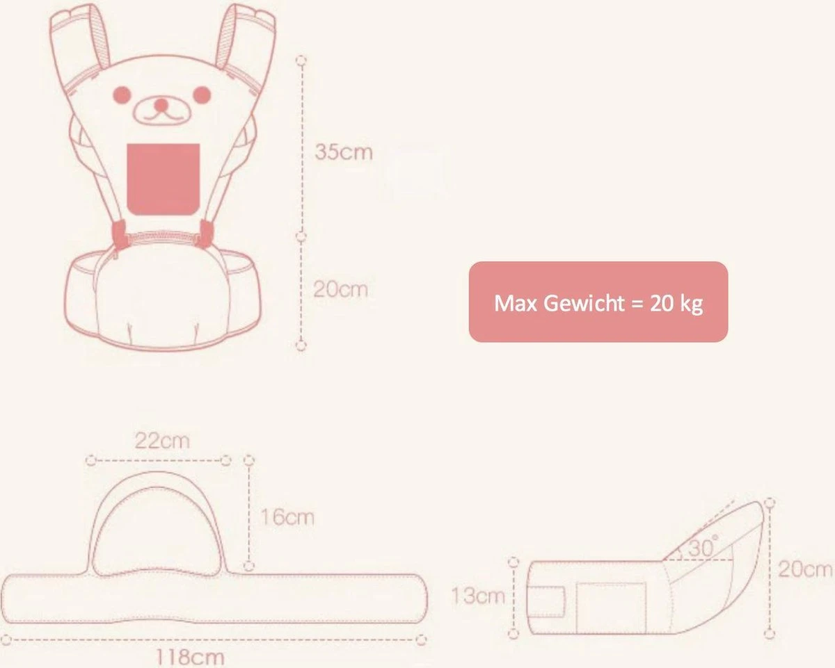 Baby Draagzak - Buik/Rug Babydrager Met Zacht Zitje (0-36 Maanden) - Bruine Beer - Image 3