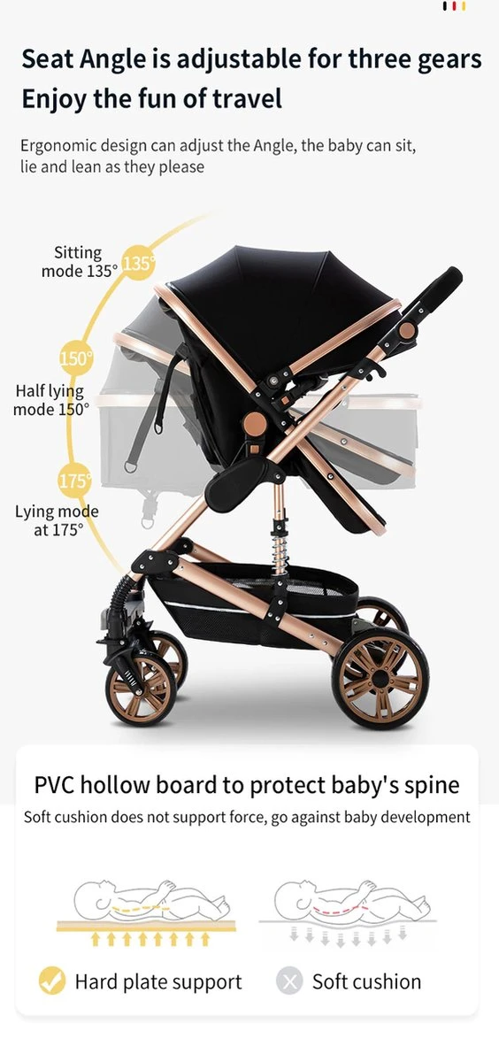 Luxe Kinderwagen 3 In 1 - Wandelwagen - Kinderwagen 3-in-1 Incl Autostoel - Kinderwagen Maxi Cosi – Buggy 3 In 1 - Newborn - Grijs - Image 5