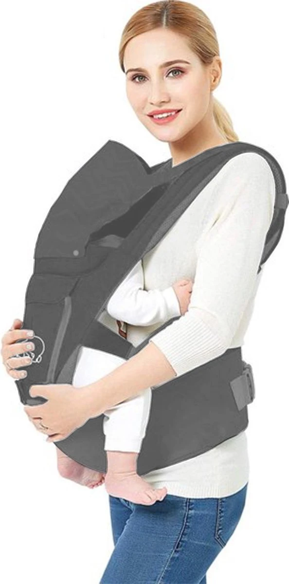 Deryan Pack Luxe Ergonomische Draagzak Babydrager + Opbergvakjes Grijs - Image 9