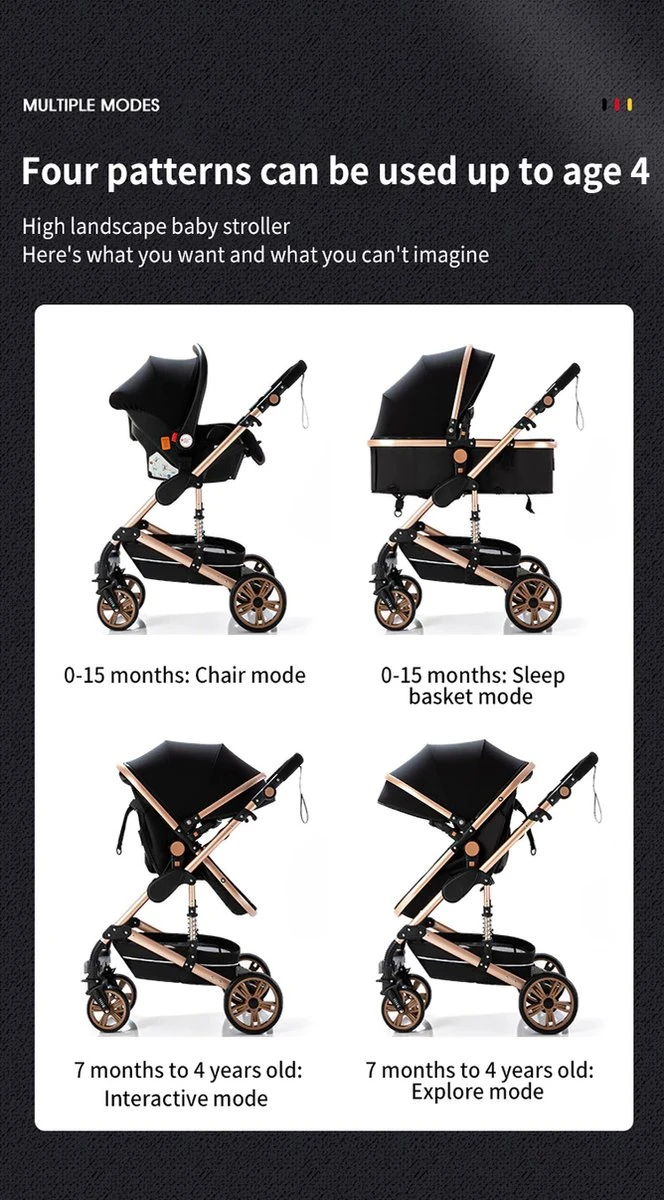 Luxe Kinderwagen 3 In 1 - Wandelwagen - Kinderwagen 3-in-1 Incl Autostoel - Kinderwagen Maxi Cosi – Buggy 3 In 1 - Newborn - Grijs - Image 3