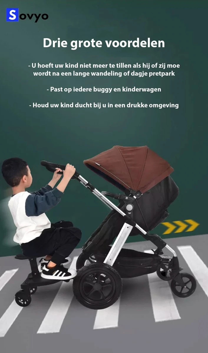 Merkloos Meerijdplankje Universeel Buggy/Kinderwagen - Kinderwagen Accessoire Met Afneembaar Zitje Van Hoogwaardige Kwaliteit - Verstelbaar Meerijdplankje - Image 3