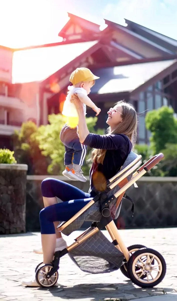 Merkloos Luxe Multi-functionele 3 In 1 Kinderwagen - Kwalitatieve Buggy - Opklapbare Wandelwagen - Khaki - Afbeelding 7