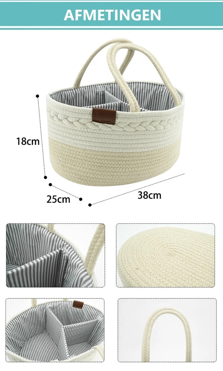 ADSafety - Luxe Katoenen Luiertas - Inclusief Uitneembare Organizer - Verzorgingstas - Opbergtas - Commode Mandje - Baby Spullen - Crème - Image 3