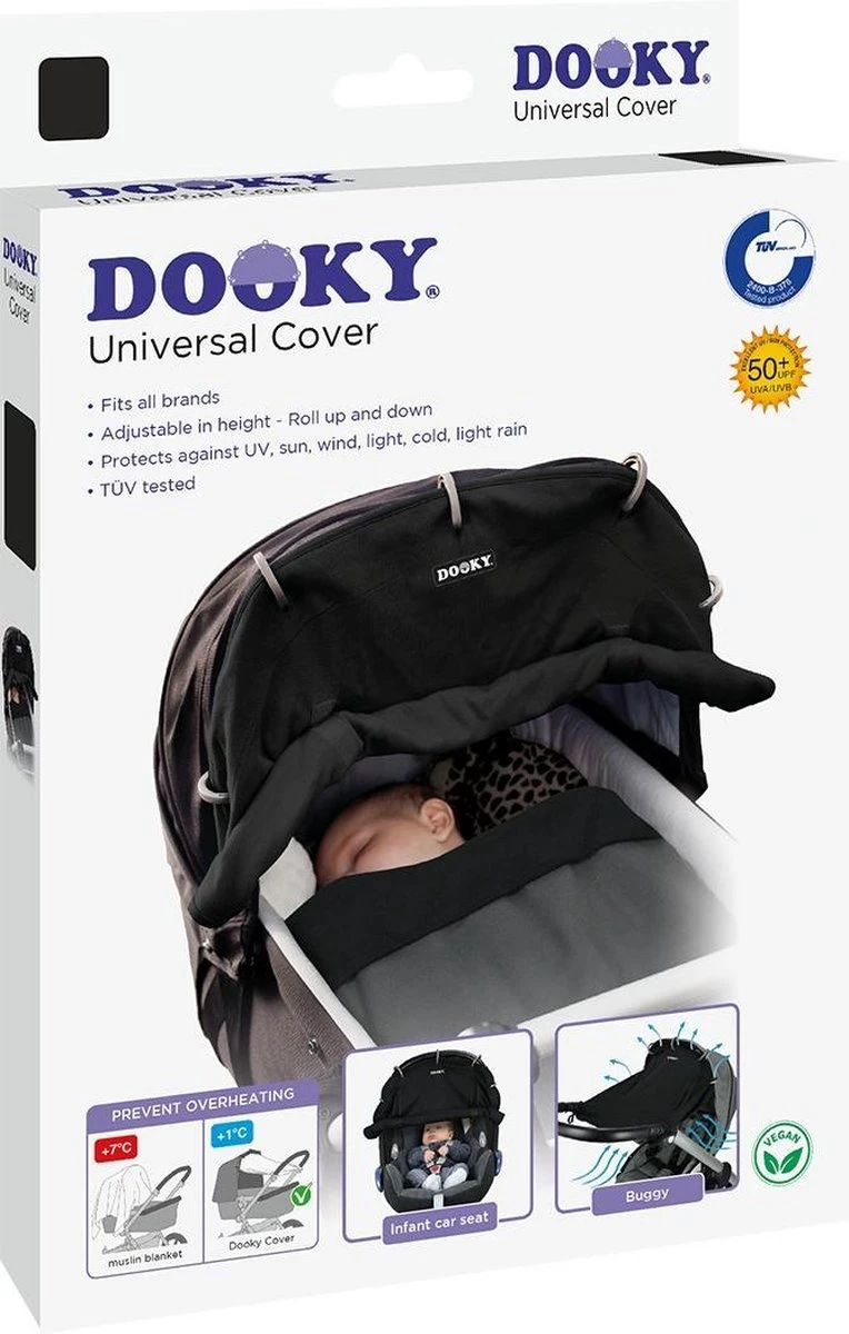 Dooky Universal Cover Zonnescherm Kinderwagen - Uni Zwart - Afbeelding 8