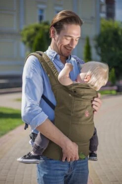 Praktische Draagzak Baby - Kakigroen - Babydrager - Buikdrager En Rugdrager - Opbergtas Inbegrepen