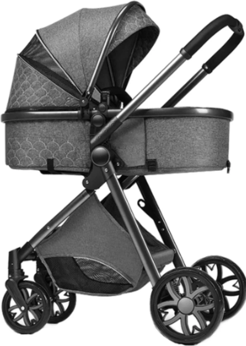 Merkloos Kinderwagen 3-in-1 – Luxe Kinderwagen - Buggy – Wandelwagen - Multifunctioneel – Opklapbaar – Incl Autostoel – Donkergrijs - Image 6