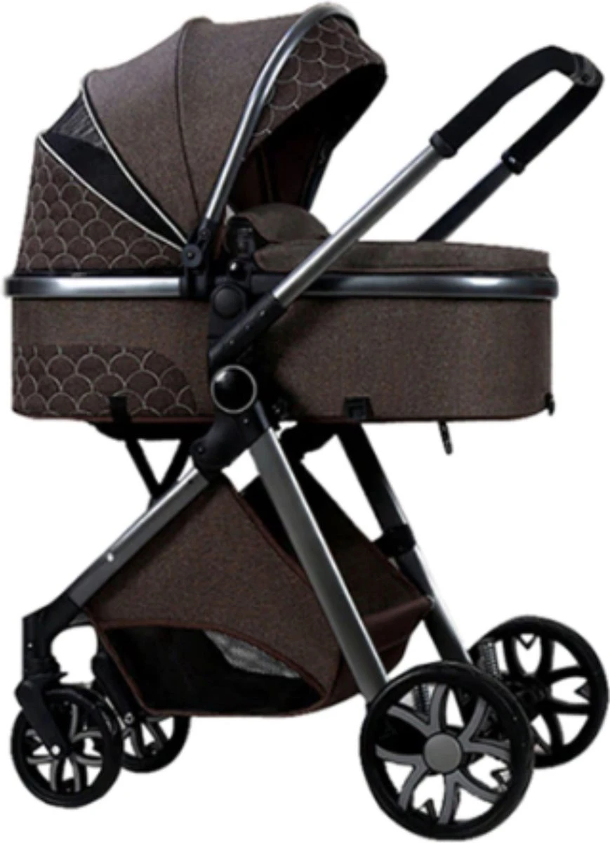 Merkloos Kinderwagen 3-in-1 – Luxe Kinderwagen - Buggy – Wandelwagen - Multifunctioneel – Opklapbaar – Incl Autostoel – Donkerbruin - Image 2