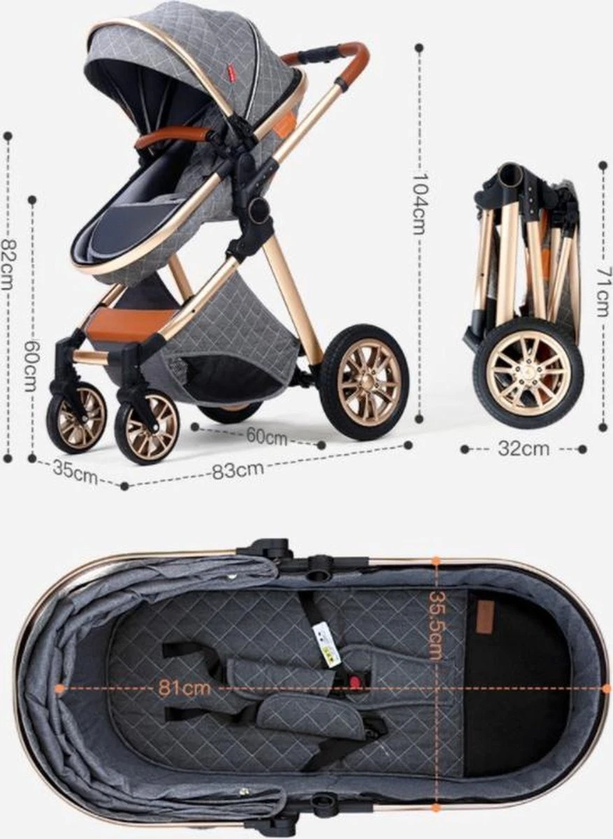 Merkloos Kinderwagen 3-in-1 – Luxe Kinderwagen - Buggy – Wandelwagen - Multifunctioneel – Opklapbaar – Incl Autostoel – Grijs - Image 4