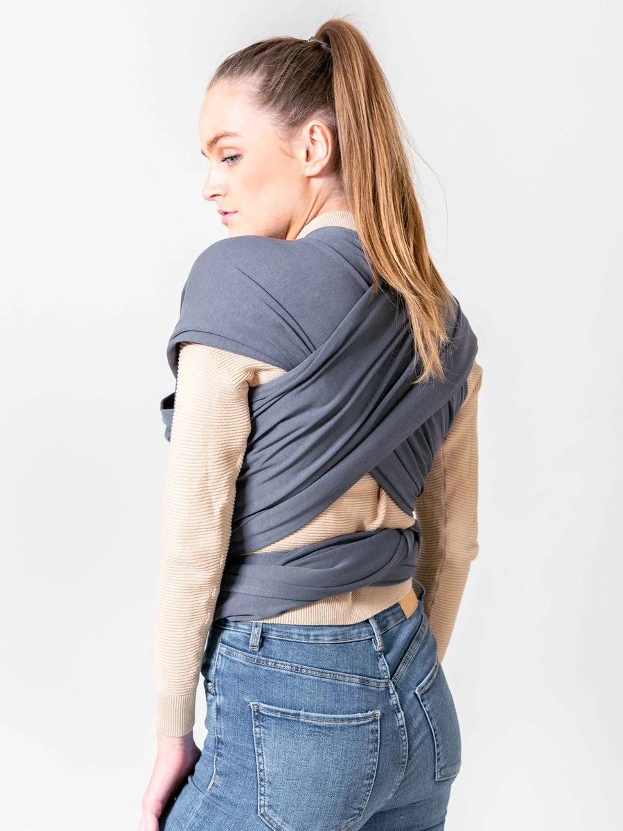 ByKay - Draagdoek - Rekbaar - DonkerGrijs - Antraciet - Maat L - Organic Katoen - Stretchy Wrap Deluxe - 3 Jaar - Buik - Heup - Image 6