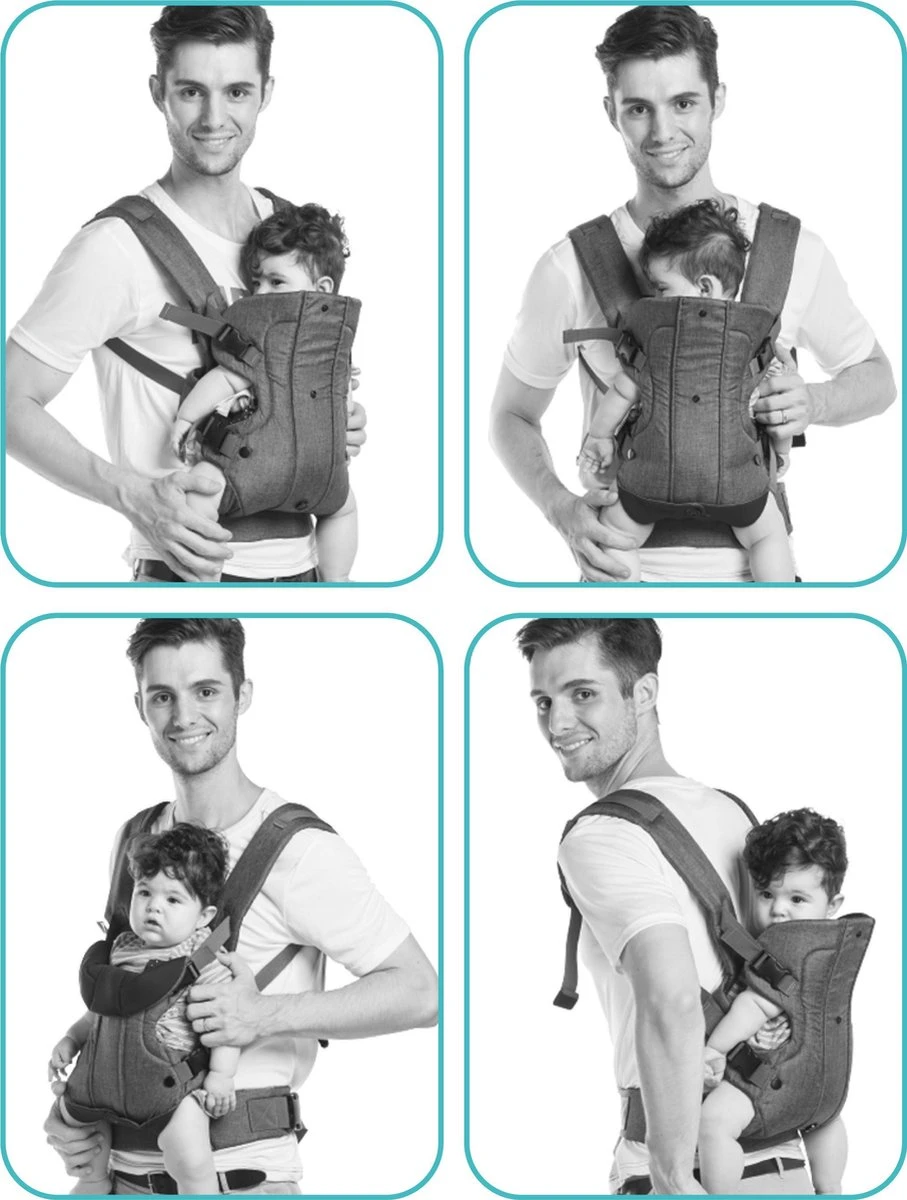 Fillikid Baby Draagzak 4 In 1 Ergonomisch - Buikdrager - Rugdrager - Multifunctioneel - Grijs - Image 5