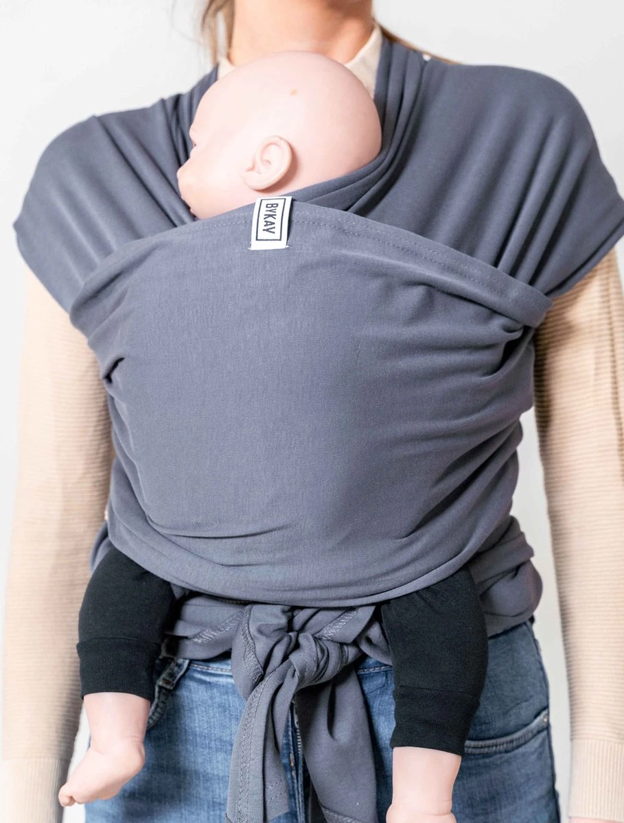 ByKay - Draagdoek - Rekbaar - DonkerGrijs - Antraciet - Maat L - Organic Katoen - Stretchy Wrap Deluxe - 3 Jaar - Buik - Heup - Image 3