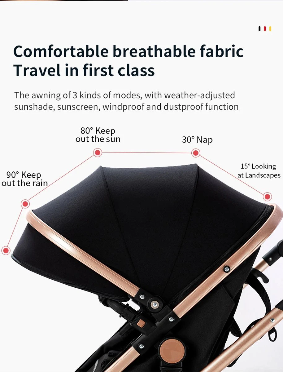 Luxe Kinderwagen 3 In 1 - Wandelwagen - Kinderwagen 3-in-1 Incl Autostoel - Kinderwagen Maxi Cosi – Buggy 3 In 1 - Newborn - Grijs - Image 9