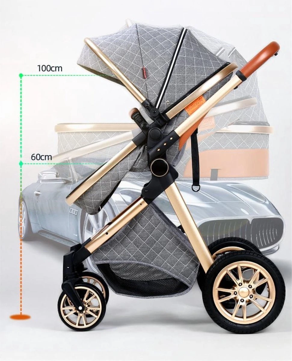 Merkloos Kinderwagen 3-in-1 – Luxe Kinderwagen - Buggy – Wandelwagen - Multifunctioneel – Opklapbaar – Incl Autostoel – Donkerbruin - Image 3
