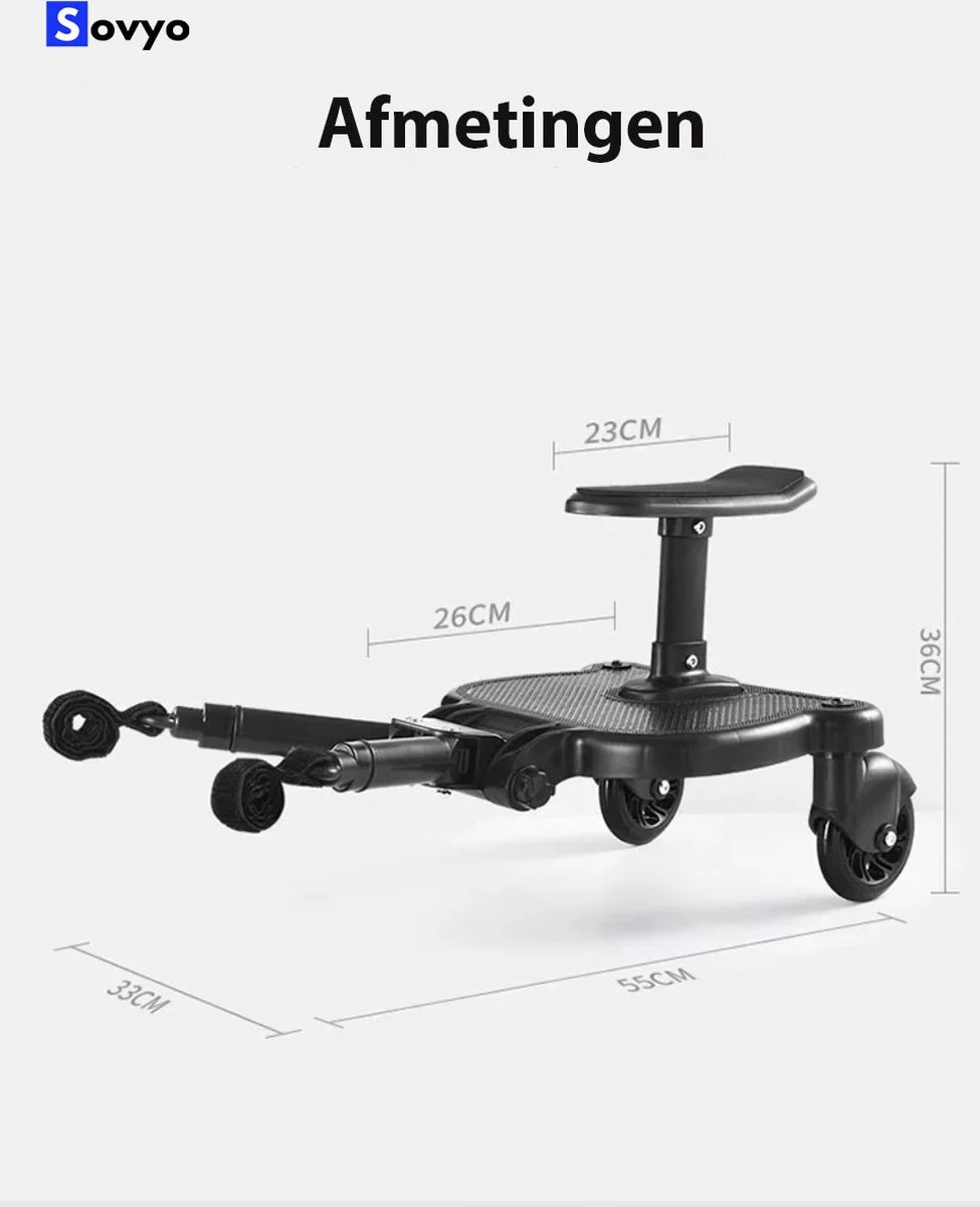 Merkloos Meerijdplankje Universeel Buggy/Kinderwagen - Kinderwagen Accessoire Met Afneembaar Zitje Van Hoogwaardige Kwaliteit - Verstelbaar Meerijdplankje - Image 7