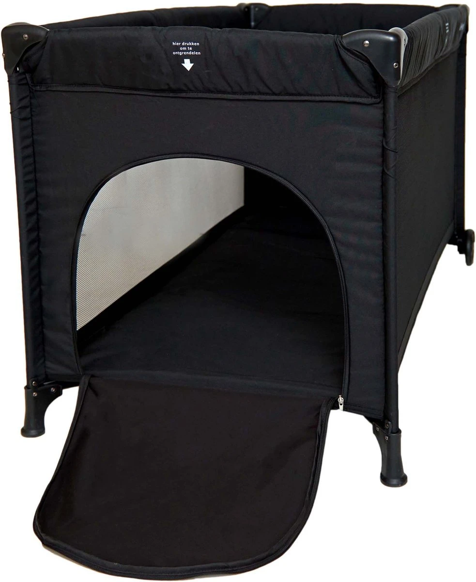 Prénatal Luxe Campingbedje Met Bodemmatras - Inclusief Draagtas - Inklapbaar Baby Campingbed - Met Wieltjes En Kruipluik - 120 X 60 Cm - Zwart - Image 4